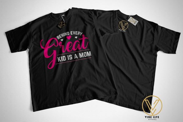 Behind Every Great Kid is a MOM - Unisex Softstyle Crewneck Tee