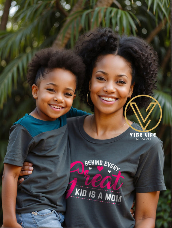 Behind Every Great Kid is a MOM - Unisex Softstyle Crewneck Tee