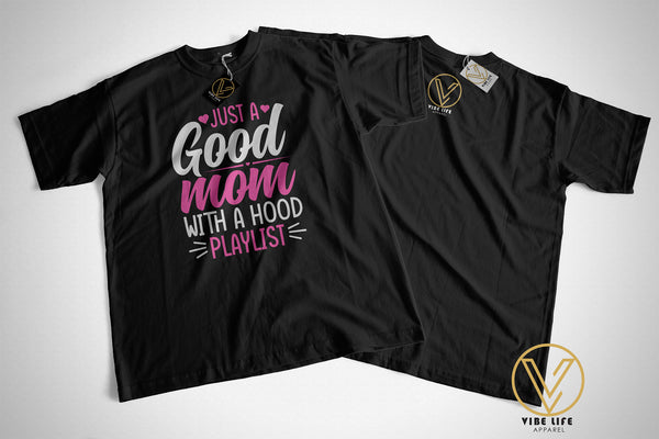 A GOOD Mom with a HOOD Playlist - Unisex Softstyle Crewneck Tee
